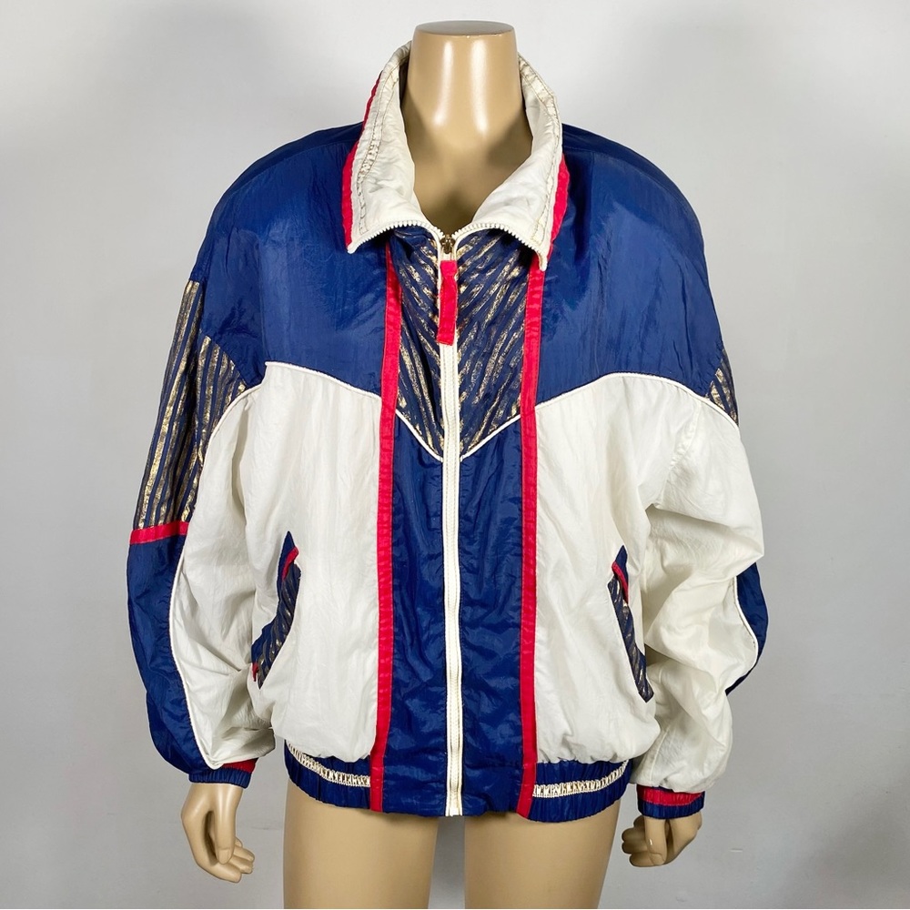 East West Women’s Size Medium 100% Nylon Shoulder Pad Jacket Vintage Colorblock
